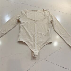 Abercrombie & Fitch Cream Long Sleeve Bodysuit